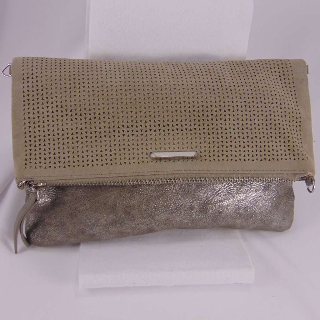 Stella & Dot Silver/Tan Fold Over Clutch